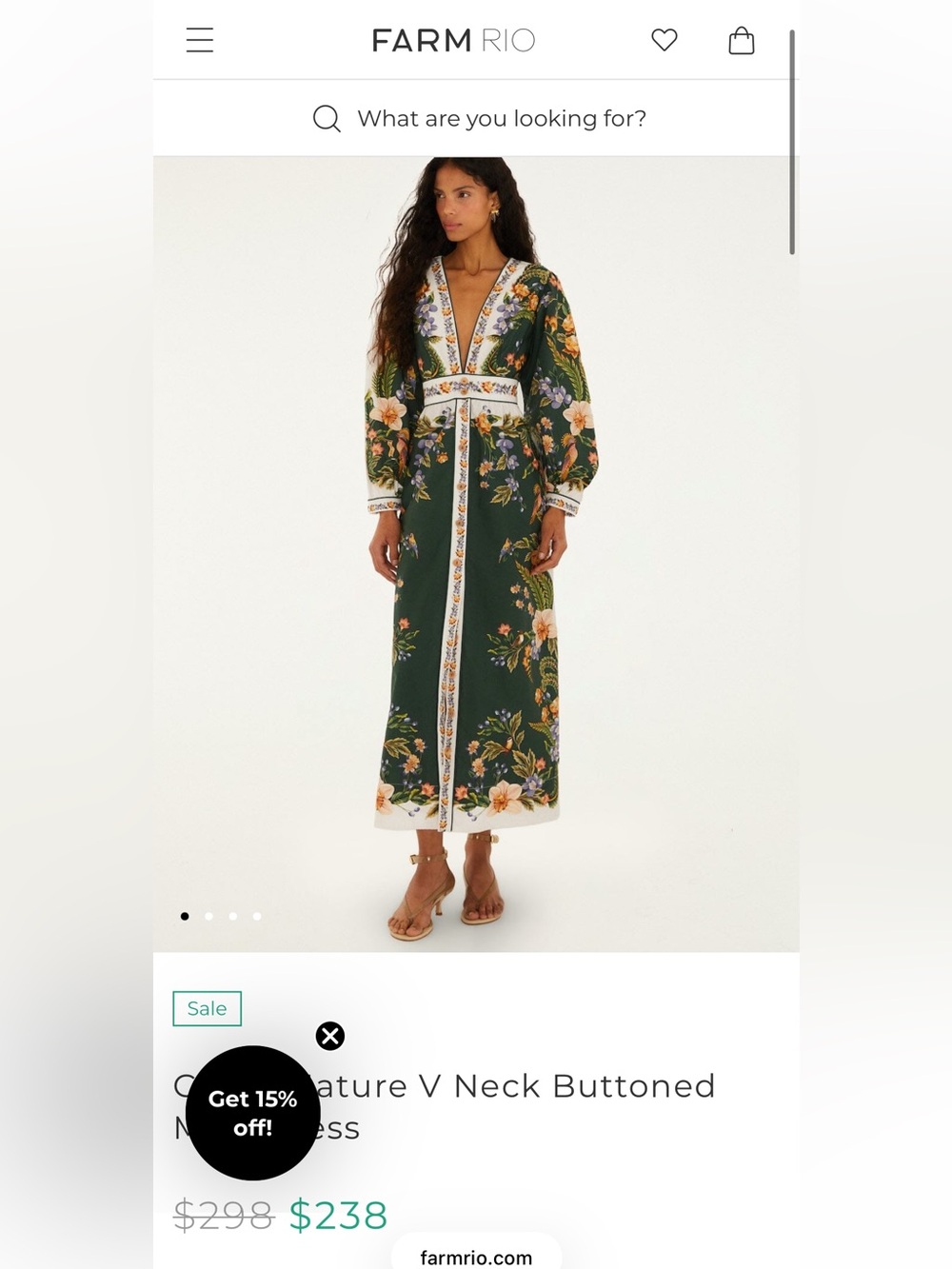 Farm Rio Green Nature V Neck Buttoned Maxi Dress - Picture 1 of 4